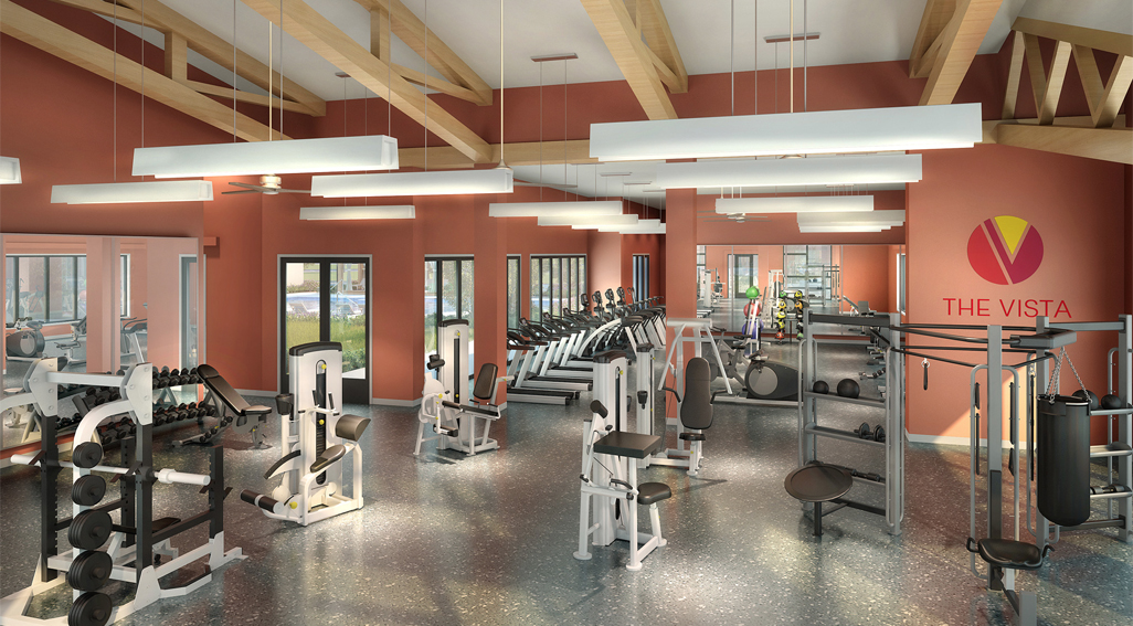 Artist's rendering of The Vista apartment fitness room