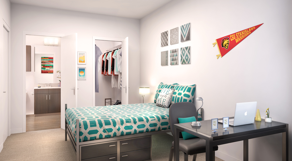 Artist's rendering of apartment bedroom
