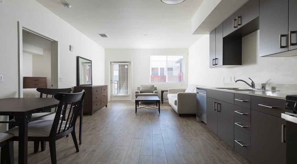 Antioch Apartments kitchen and living room